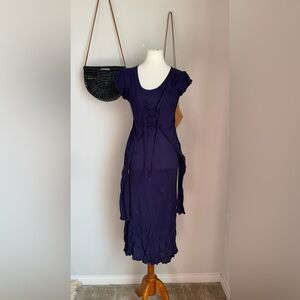 Vintage All That Jazz Purple Crinkle Vest Cap Sleeve Maxi Summer Dress, Size 5/6